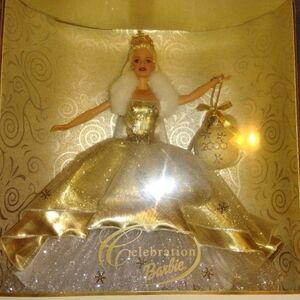 Vintage Barbie Gold Glitter Ball Gown with Fur Stole. Collectible